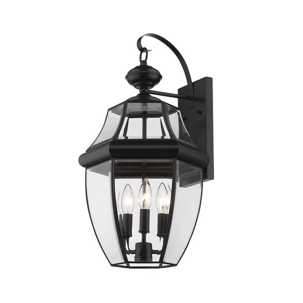 Z-Lite Westover 3 Light Outdoor Wall Sconce, Black & Clear Beveled 580B-BK